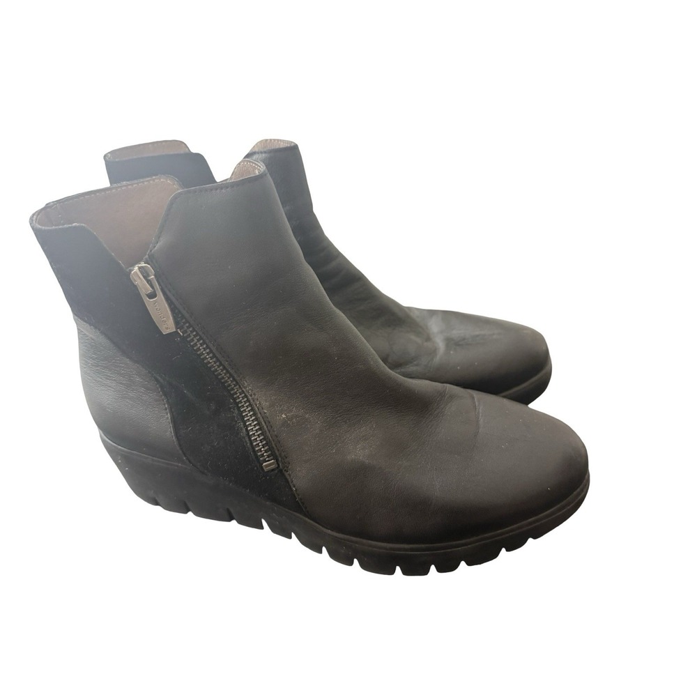 Wonders Fly Ankle Zip Booties Black Soft Leather Wedge Womens Size 39 9